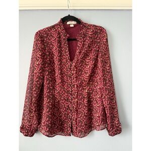 Coldwater Creek Pink‎ patterned Button Up Shirt with Ruffles Size S